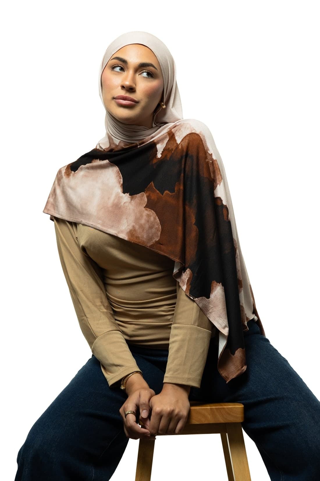 Wearing the Latte printed jersey hijab